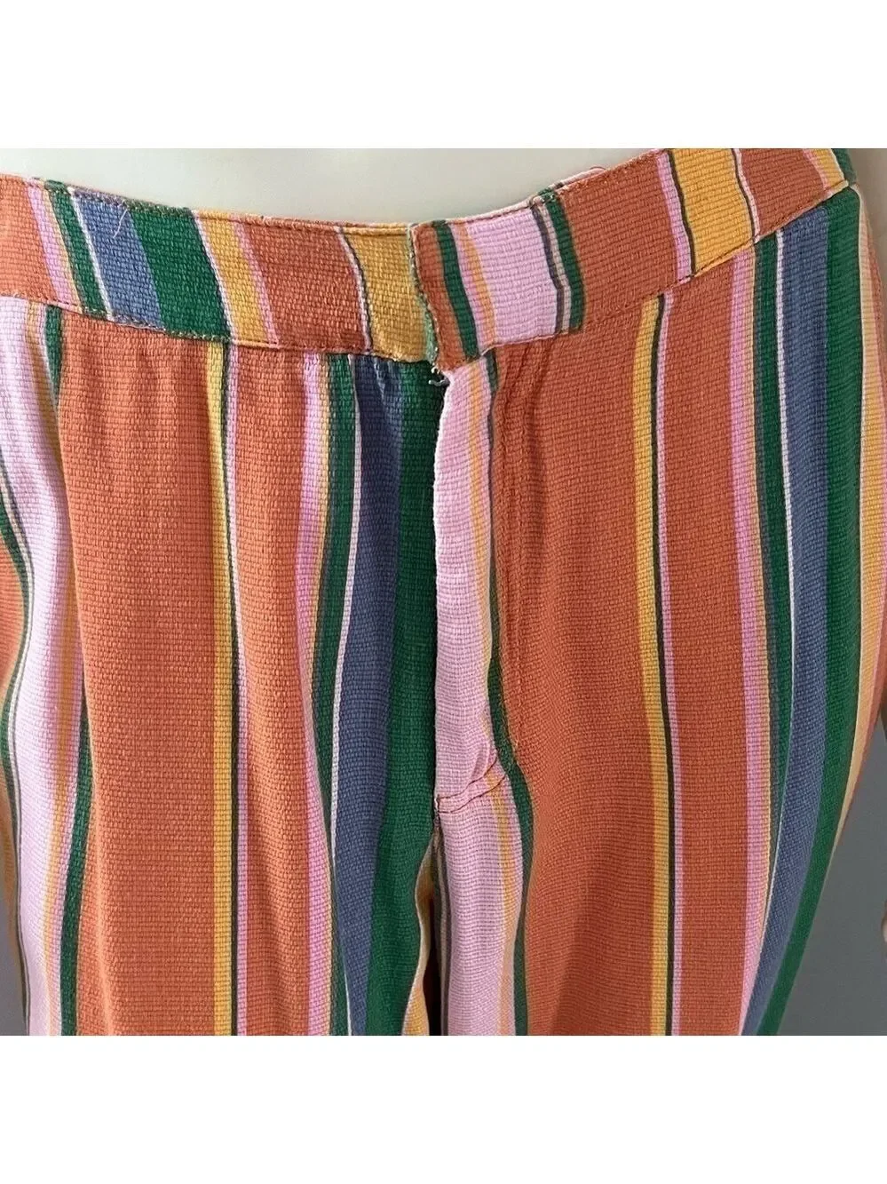 Free People Anthropologie Women’s Boho Striped Pants Orange Green Pink Blue 4